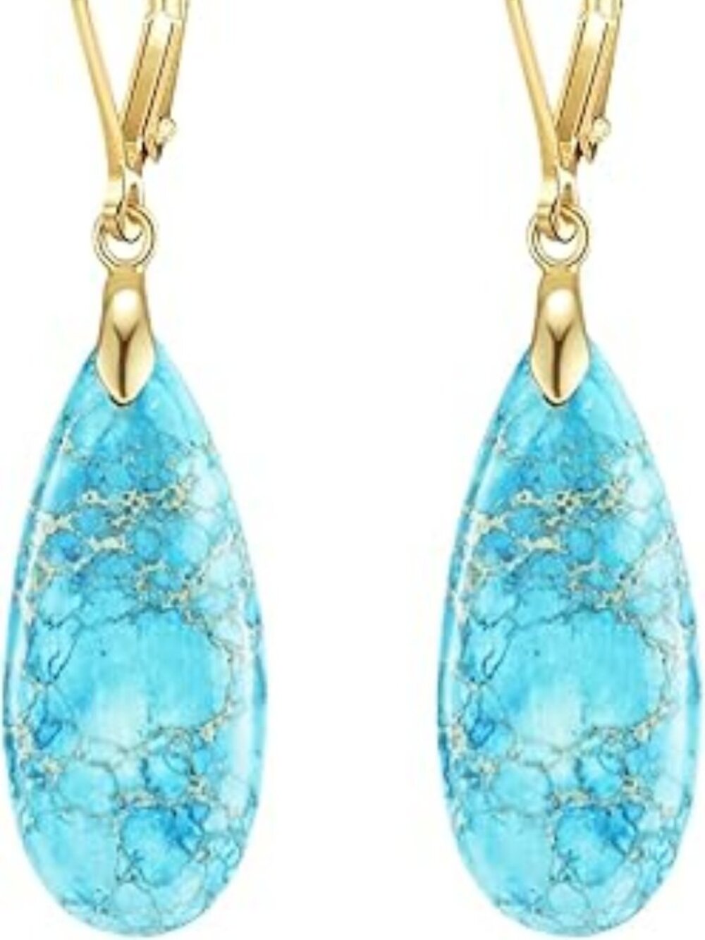 Stunning Boho Long Teardrop Stone Dangle Drop Earrings Healing Stone Leverback